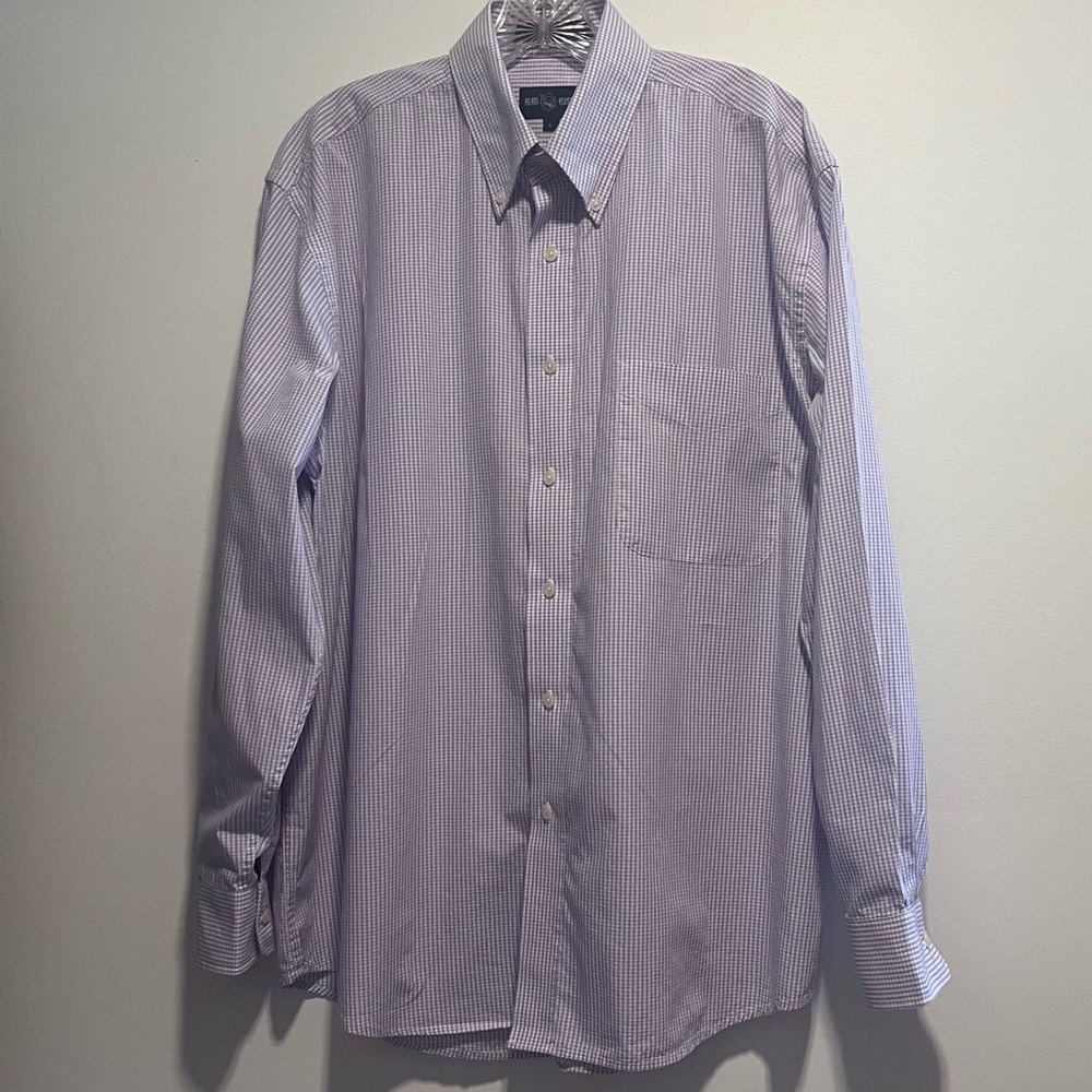 Alan Flusser Men’s Dress Shirt Purple White Gingham Check Button-Down